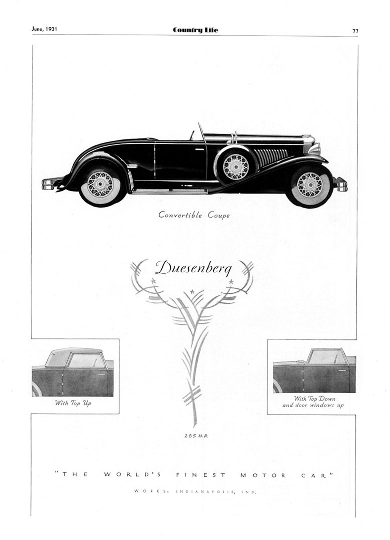 1931 Duesenberg Auto Advertising